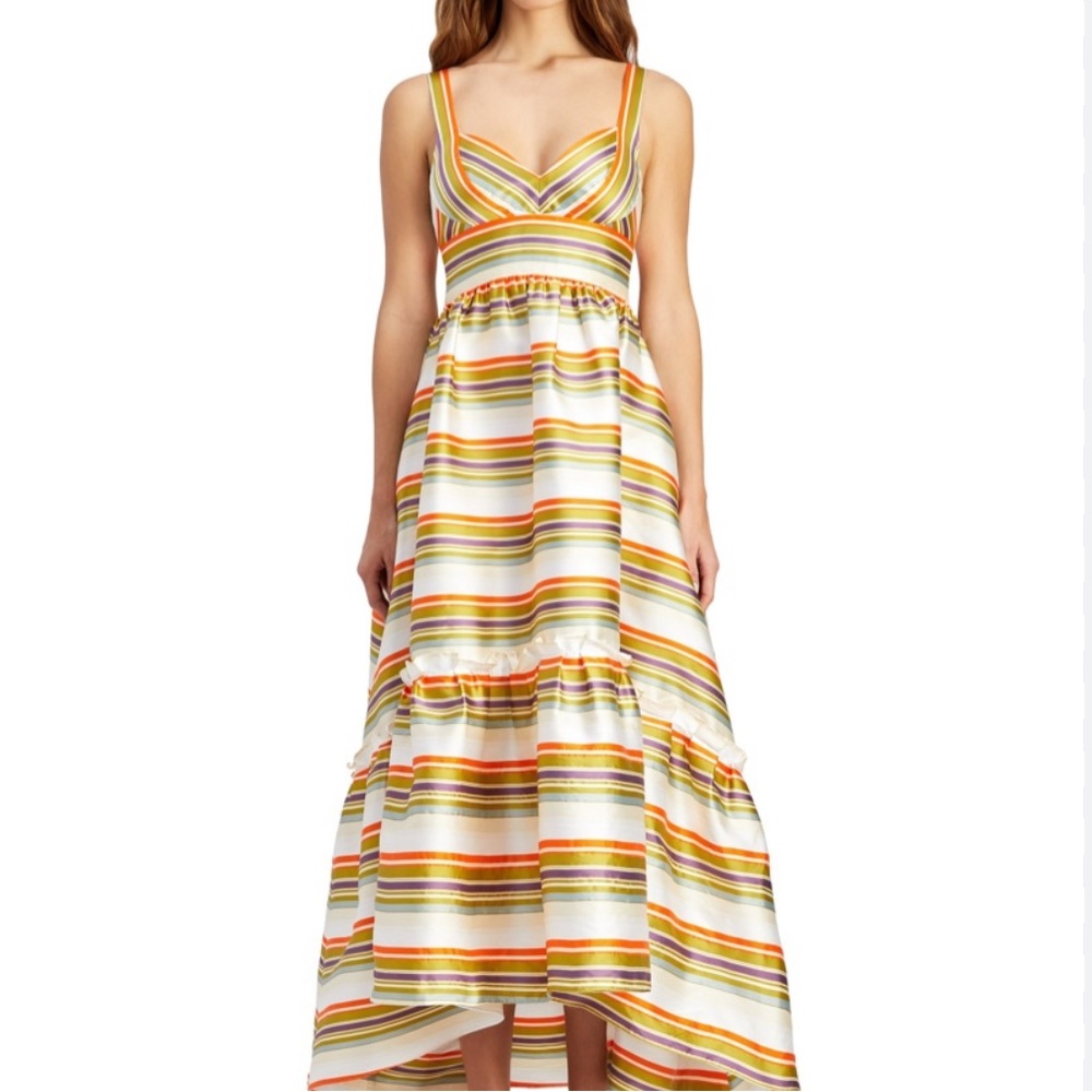 Jill Stuart x Anthropologie Sela Hi Lo 2/XS Green Purple Striped Taffeta Prom - Picture 15 of 15